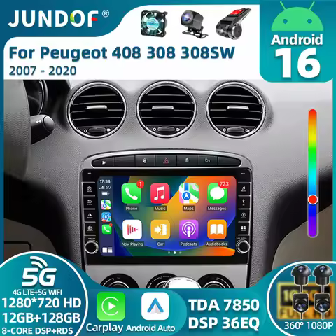 Android 16 For Peugeot 308 308SW 408 2012-2020 QLED Stereo Car Radio Multimedia Video Player GPS AI