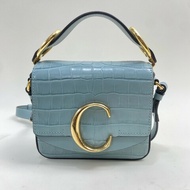 Chloe 冰藍色 鱷魚壓紋 mini c bag