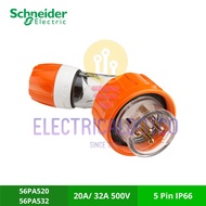 SCHNEIDER 56PA532/20 Angle Plugs , 500V 20A /32A - 5 Round Pins (IP66) Plugs and Extension Sockets