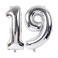 Giant Silver Balloon Number 19,40 Inch Silver 19th Mylar Foil Helium Birthday Decoration Balloons fo
