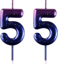 55 Birthday Candle, 55th Cake Candles, Number 55 Birthday Candles for Cake Topper Decoration, Blue