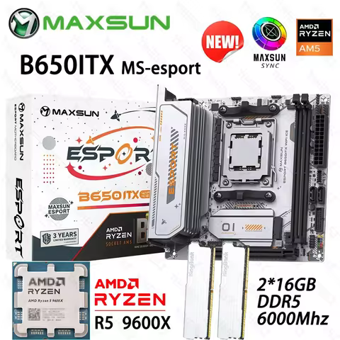 Maxsun B650M eSport Motherboard Set AM5 R5 9600X 2*16GB 6000Mhz DDR5 RAM Support 1*Pcie5.0x16 M.2 AR