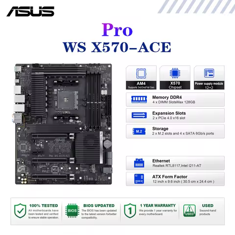 ASUS Pro WS X570-ACE Motherboard Socket AM4 CPU DDR4 4400(O.C) Memory Chipset X570 ATX Mainboard