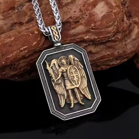 Religious Guard Archangel St. Michael Necklace Christian Faith Amulet Pendant Stainless Steel Gold C