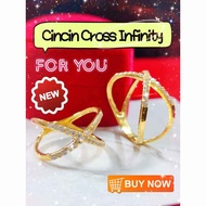 Wing Sing Cincin Batu Silang Zirkon Zircon Emas 916 / Cross Infinity High Polishing Ring 916 Gold