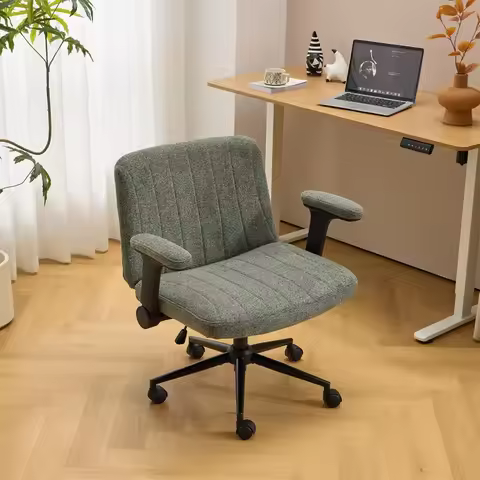 Criss Cross Chair with Adjustable Flip-Up Arms,Cross Legged Chair with Wheels, Extra Wide Office Cha