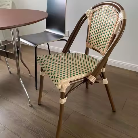 French Style Rattan Chair with Strong Aluminum Frame, Outdoor Patio Bistro Seating for Balcony, Terr