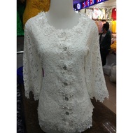 Atasan Blus brokat import premium Lauren/CZ putih