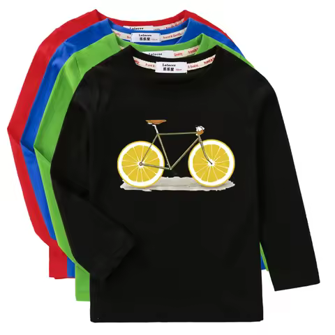 Aimi Lakana Long Sleeve Shirts Kids Fruit Bicycle T-Shirt Boy Girls Cotton Tops Funny Bike Clothes S