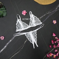 BEST SELLER WOMEN'S UNDERWEAR BRA SET G STRING + SEXY WHITE LACE STOCKING AC34C