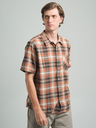 camel active Men’s Brown Orange Short Sleeve CVC Flannel Shirt