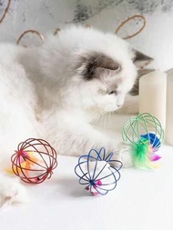 1入隨機顏色互動式貓羽毛弄猫棒玩具,附帶有老鼠籠