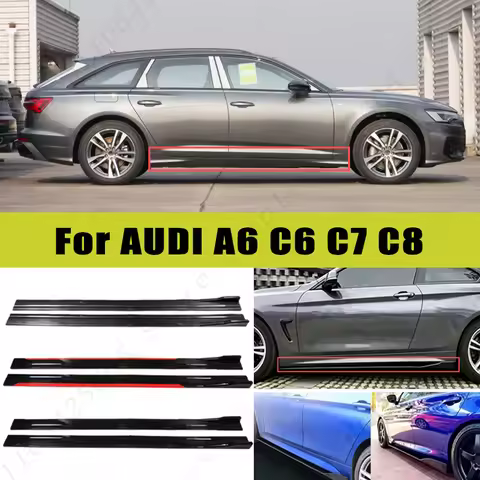 For AUDI A6 C6 C7 C8 Racing Sport Side Skirts 2.0/2.2M 86.6" ABS Splitters Extended Lip Body Kit Bum