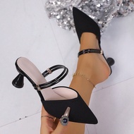 Women High Heel Slingback Pumps Women Fashion Closed Toe Asymmetric Heel High Heels, Black Fabric Wo