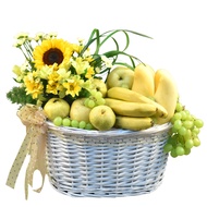 FNP Mixed Flowers & Assorted Fruits Basket