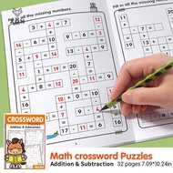 [XON] Math Workbook For Kids Ages 5-8 Math:Math Crossword Puzzles Addition And Subtraction Workbook 