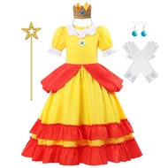 LMAA Princess Peach Girls Cosplay Dress Kids Super Mario Vestidos Party Dresses Carnival Halloween Super Mario Costume