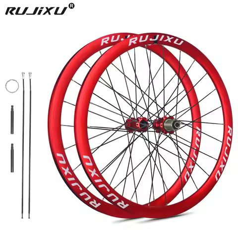 700C RUJIXU Red rim Road Bike Tubeless Disc Brake Wheelset 30/35mm Aluminum alloy Rim QR Thru Axle L