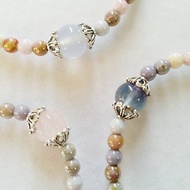 手工彩色陶瓷珠 配 雕花粉晶 或 紫藍螢石 或 藍玉髓 彈性手鍊 Ceramic beads elastic bracelet with Pink Quartz / Flourite / Blue Chalcedony