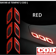 Stiker Carbon Dekorasi Exterior Reflektor Mobil Nyala Warning Sign 6pc - Merah / Stiker Sticker Vari