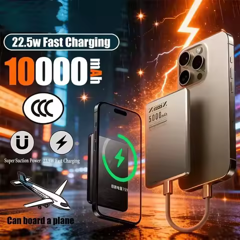 Metal Magnetic Power Bank Super Fast Charging Compact Portable Mini Ultra-Thin Wireless Power Bank w