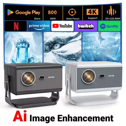 4K Smart Projector Fully Enclosed Upgraded Version With WiFi 6, 800 ANSI Lumens Dual App Store 6D Ke