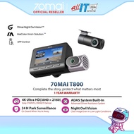 70mai Dash Cam T800 Set SET-70MT800-2 with 4K Ultra HD HDR Recording, Built-in GPS & 3-Channel Recor