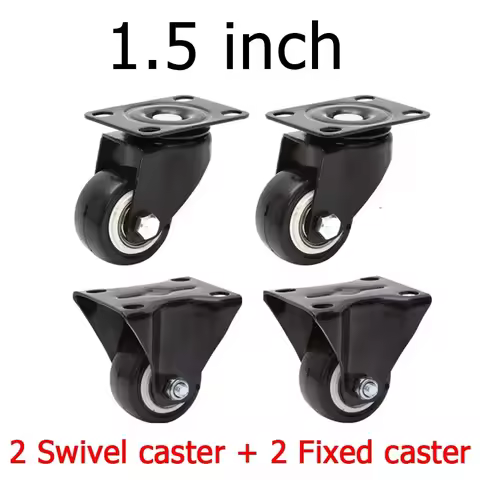 4PCS Caster 1.5-inch swivel caster black silent fixed caster double bearing PU polyurethane furnitur