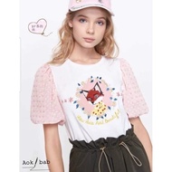 aokbab Layered-Look Puff Sleeve Round Neck Shirt