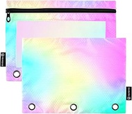 RPLIFE Pastel Rainbow Colors Abstract Blur Gradient Ombre Three Ring Binder Pencil Pouch Waterproof 