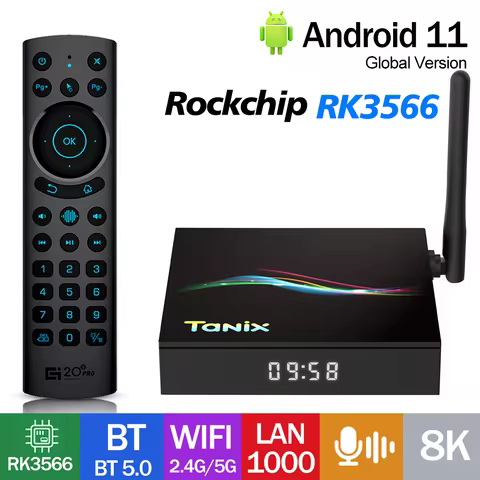 Original Tanix TX66 TV Box Android11 RK3566 4G 32G 1000M LAN H.265 AV1 BT5.0 2.4G 5G Wifi 8K HDR Med