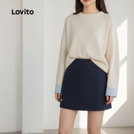 Lovito Skirt Wanita Kasual Sulaman Polos Musim Panas/Musim Bunga L133AD476