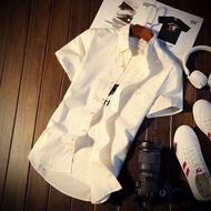 เสื้อเชิ้ตผู้ชาย Oxford Fabric ทรงสลิมฟิต แขนสั้น ลำลอง เสื้อเชิ้ตธุรกิจสำหรับเยาวชน ไม่ต้องรีด แฟชั