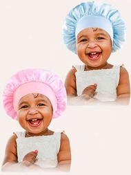 2入組寬邊彈性絲綢睡眠帽,時尚舒適柔軟透氣保護頭發帽子,適用於兒童