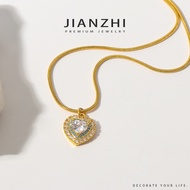JIANZHI 18K Gold Plated Zircon Heart Shaped Titanium Steel Necklace for Women Accessories kf1