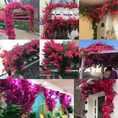 High Quality DIY Artificial Bougainvillea Tree Vine Simulation Green Plants Leaf Silk Flower Wedding
