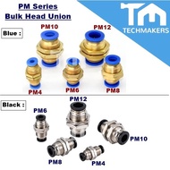 PM Series Bulk Head Union PM4 PM6 PM8 PM10 PM12 4MM 6MM 8MM 10MM 12MM Pneumatic Push In Fitting One 