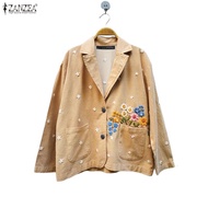 ZANZEA Women's Korean Vintage Pastoral Floral Print Button-Up Blazer