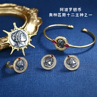 European American Cross-Border Jewelry S925 Sterling Silver Greece Apollo Ancient Coin Jewelry Set F