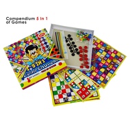 5 In 1 Compendium Of Multiplayer Board Games (Pick Up Sticks / Draught / Snake / Aeroplane) - 5 Type