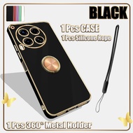 For Tecno Camon 30 4G/5G/CL7/CL6/CL6k Electroplated Straight Edge Case with 360 Mobile Metal Ring St