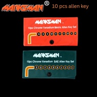 Marksman 10pcs Allen Key Chrome Vanadium Hex Allen Key Set (Black Phosphate Finish) MM / Inches