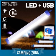 30W 60W 80W LED USB Emergency Light Rechargeable Night Light Bulb Light Tube Multifunction Portable Outdoor Camping Lamp