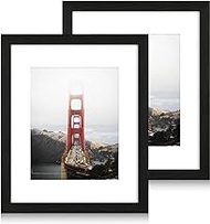 iRahmen 16x20 Frame Set of 2, Display Pictures 11x14 with Mat or 16 x 20 Without Mat, Wall Gallery Black Photo/Poster Frames.