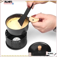 ALMA Cheese Raclette Fondue Pot, Iron+wood Mini Ice Cream Chocolate Melting Hotpot, Durable Non Stick Baking Tray Solid Wood Handle Coffee Stove Student