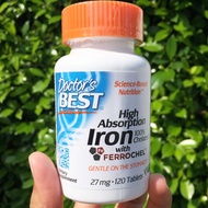 High Absorption Iron With Ferrochel 27mg 120 Tablets (Doctor's Best)
