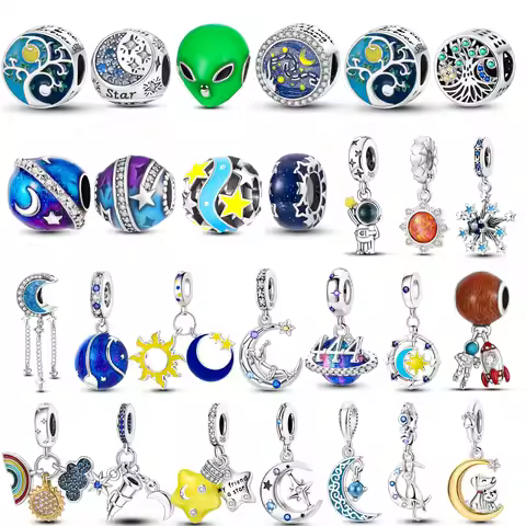 925 Sterling Silver Mysterious Starry Sky Sun Moon Beads Charms Pendent Jewelry Fits 925 Original Br