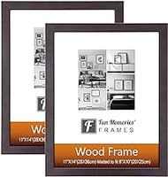 Picture Frame, Brown Wood Picture Frames with Mat &amp; Real Glass, Photo Frames for Wall and Tabletop Display, Wall Gallery Picture Frame Set - 11x14-2P