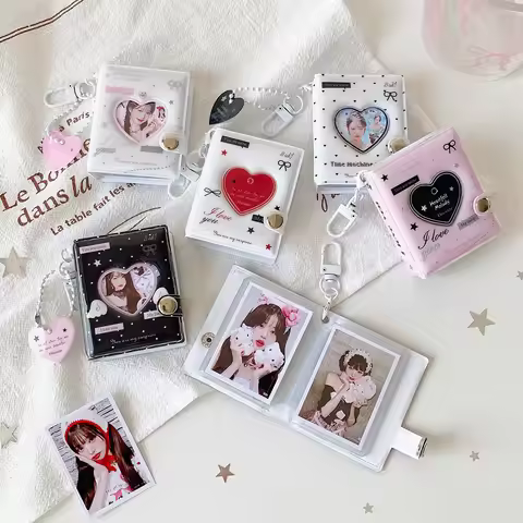 INS Style 2 Inch Love Heart Photo Album, Kpop Idol Photocard Holder, Mini Keychain Album for ID Phot