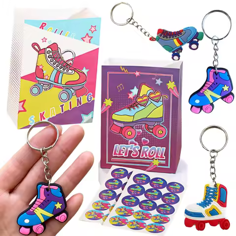 Roller Skating Party Favor Skating Keychain Stickers Treat Candy Skating Gifts Bags Hip Hop Disco 80
